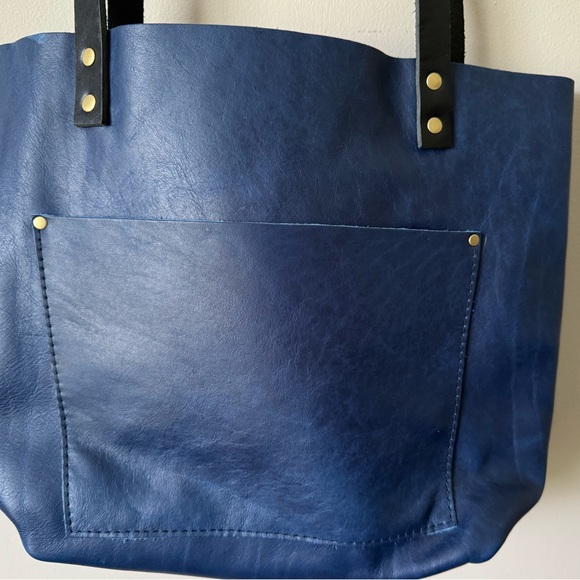 Portland Leather Handbags - Portland leather goods tote medium electric blue, black handles and black stamp